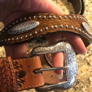 Western leather & horse hair belt